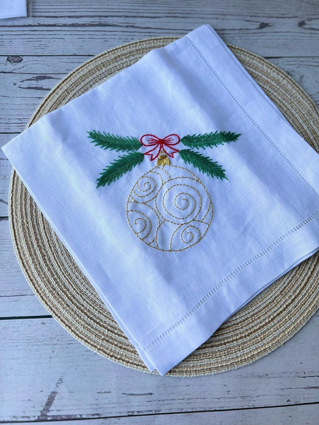 Christmas Hand Embroidered Linen Napkins Set - Stitchery Zone