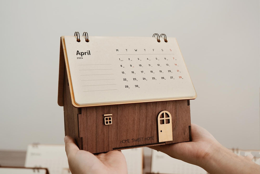 Luxury Walnut Wood House Calendar | Wood handmade Calendar - Stitchery Zone