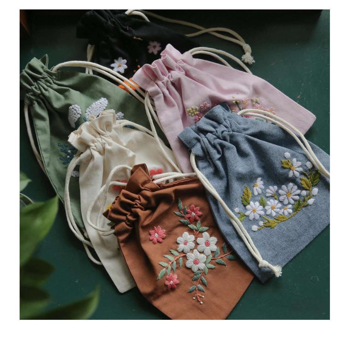 Floral Drawstring Bag Embroidery - Stitchery Zone