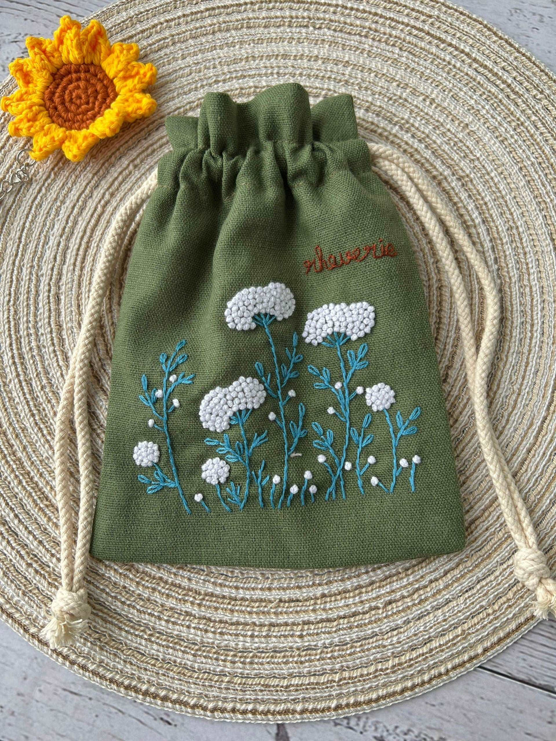 Floral Drawstring Bag Embroidery - Stitchery Zone
