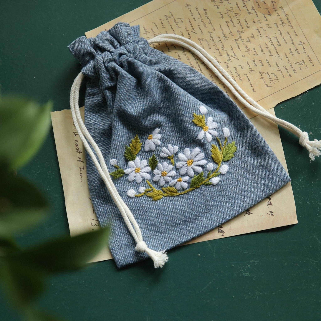 Floral Drawstring Bag Embroidery - Stitchery Zone