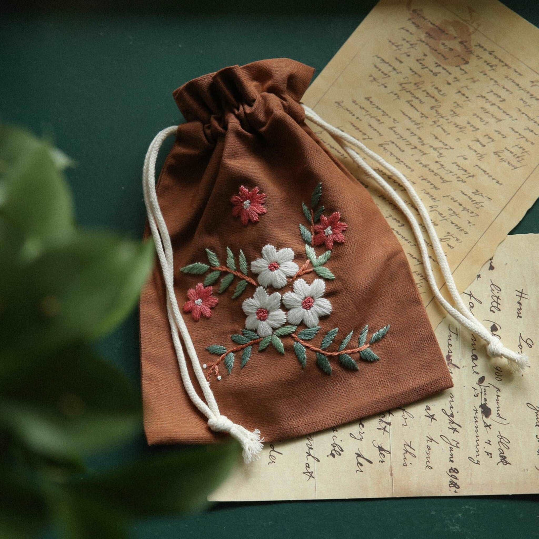 Floral Drawstring Bag Embroidery - Stitchery Zone