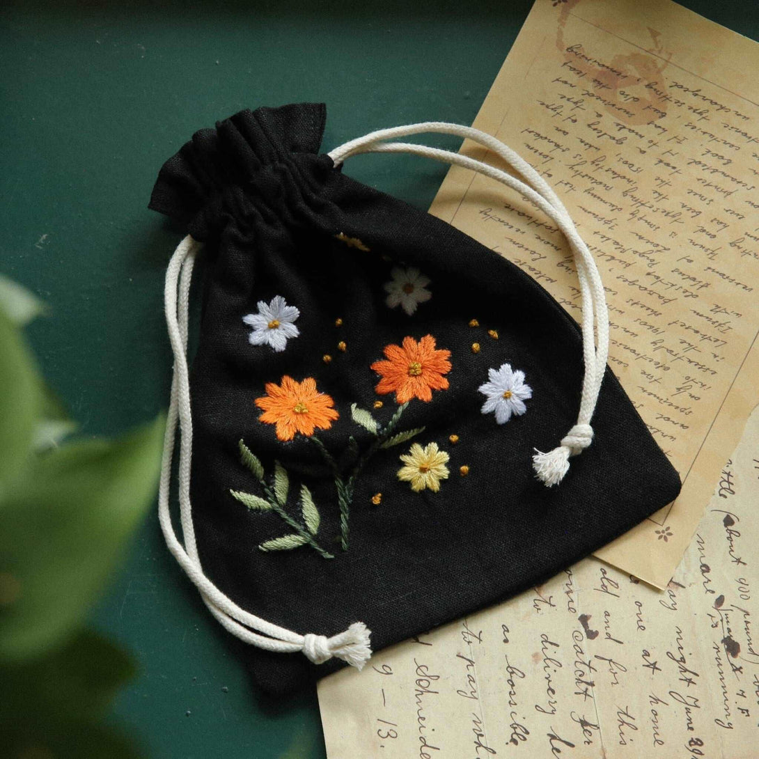Floral Drawstring Bag Embroidery - Stitchery Zone