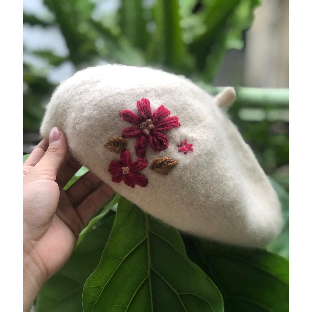 Floral Embroidered French Beret