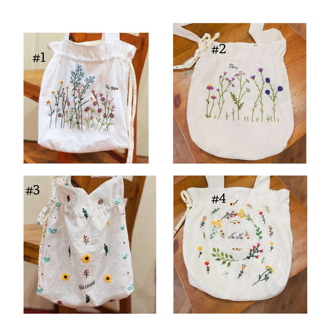 Hand Embroidered Little Flowers Tote - Stitchery Zone