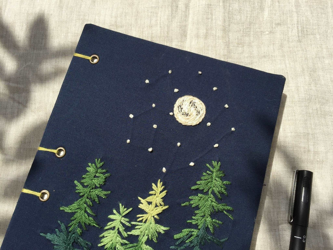 Moonlight Embroidered Notebook - Stitchery Zone