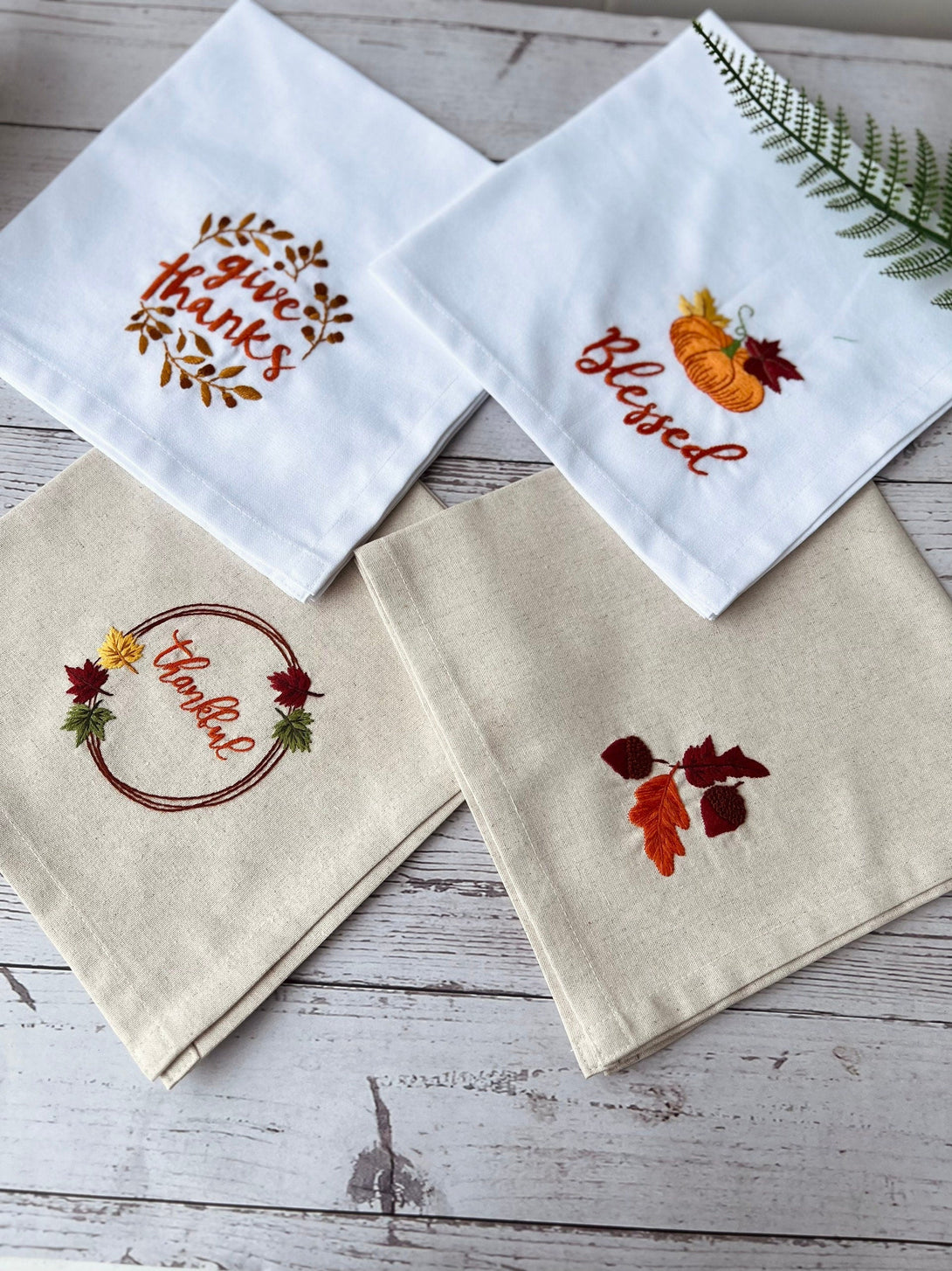 Thanksgiving Hand Embroidered Linen Napkin Set - Stitchery Zone