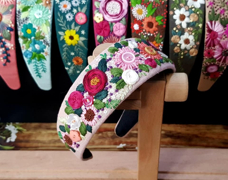 Floral Embroidery Linen Hair Band For Women - Stitchery Zone