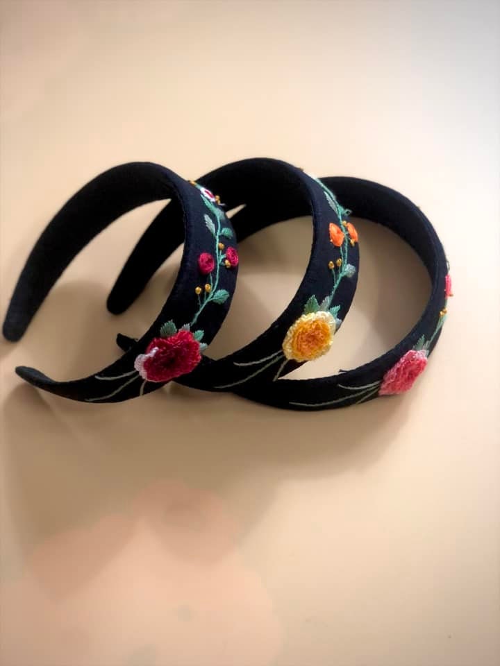 Hand Embroidered Rose Headband - Stitchery Zone