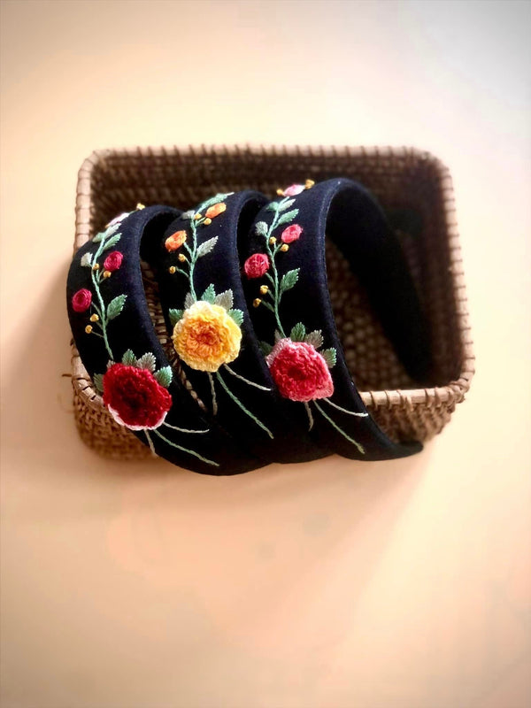 Hand Embroidered Rose Headband - Stitchery Zone