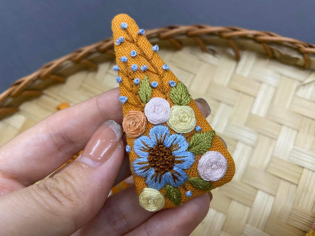 Floral Hand Embroidered Hair Clip For Babies And Infants - Stitchery Zone