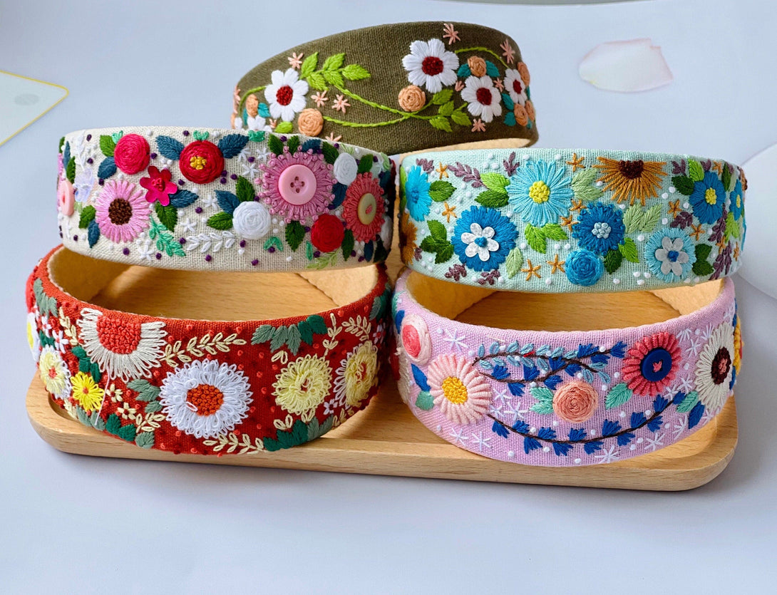 Floral Embroidery Linen Hair Band For Women - Stitchery Zone