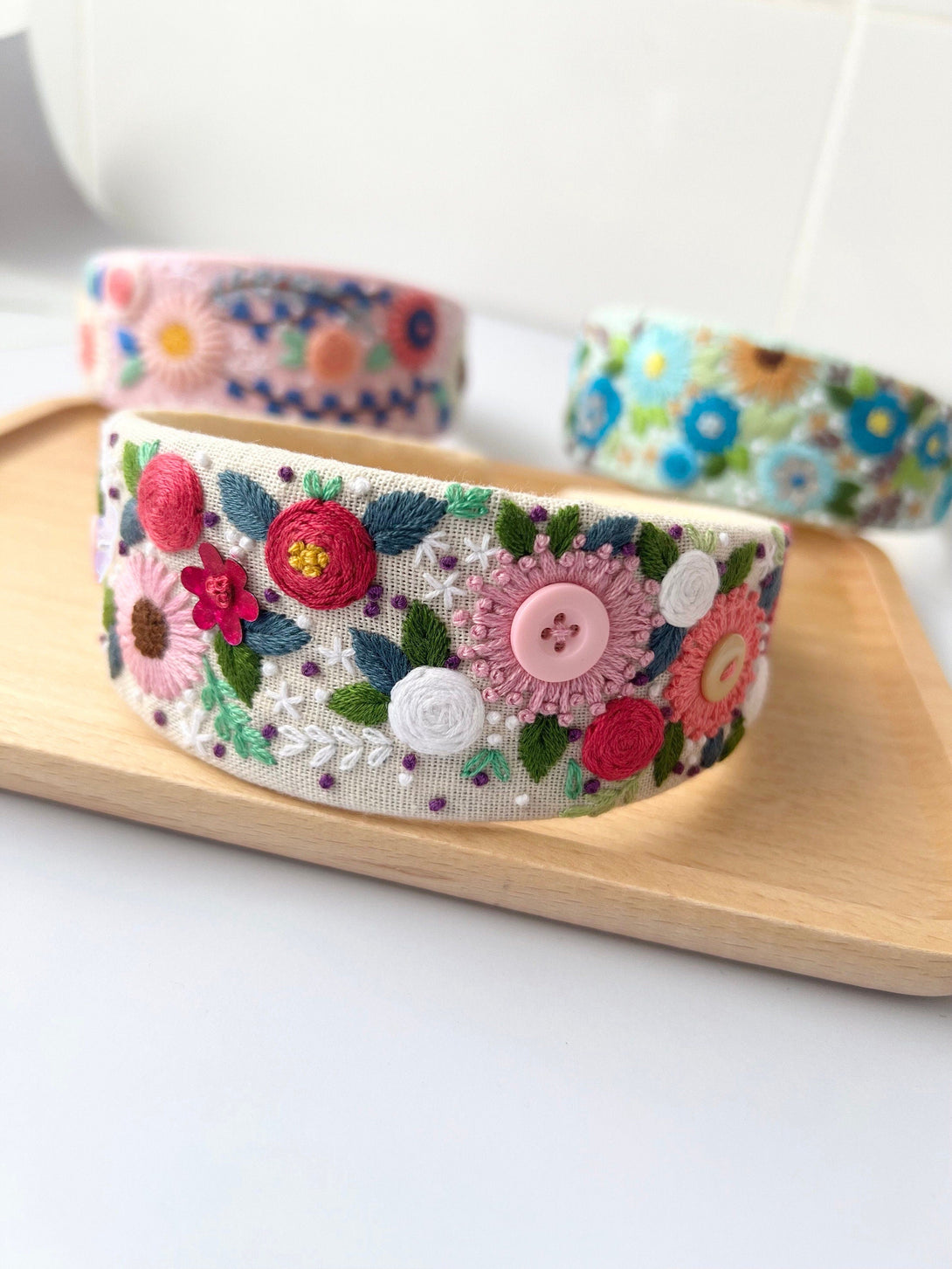 Floral Embroidery Linen Hair Band For Women - Stitchery Zone