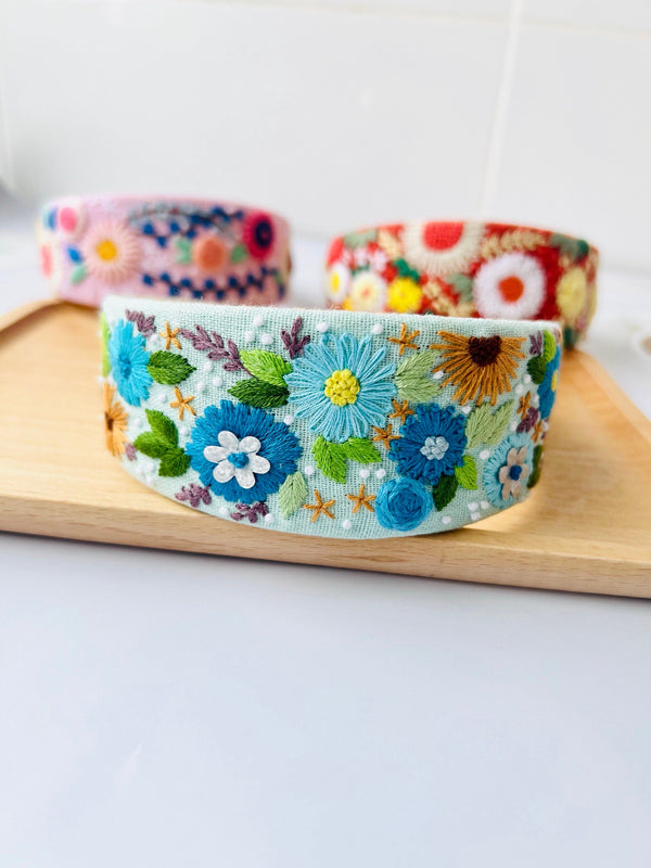 Floral Embroidery Linen Hair Band For Women - Stitchery Zone