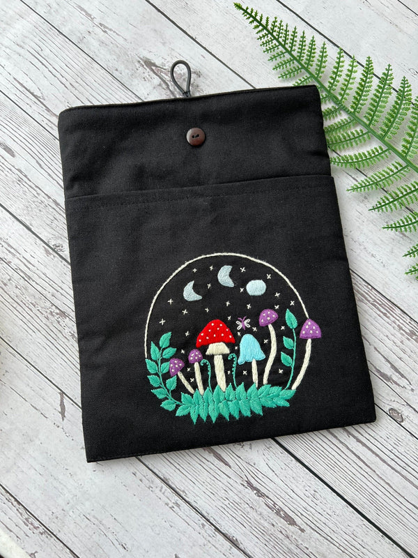 Magic Mushroom Embroidered Book Sleeve With Pocket - Stitchery Zone