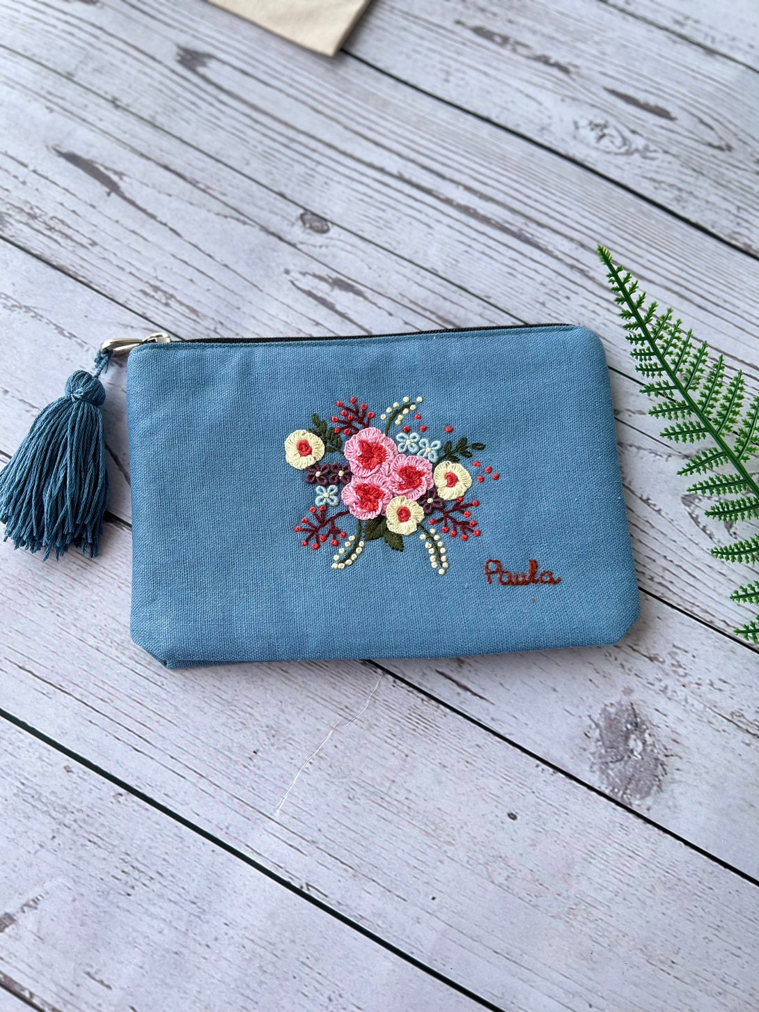 Hand Embroidered Flower Pouch - Stitchery Zone