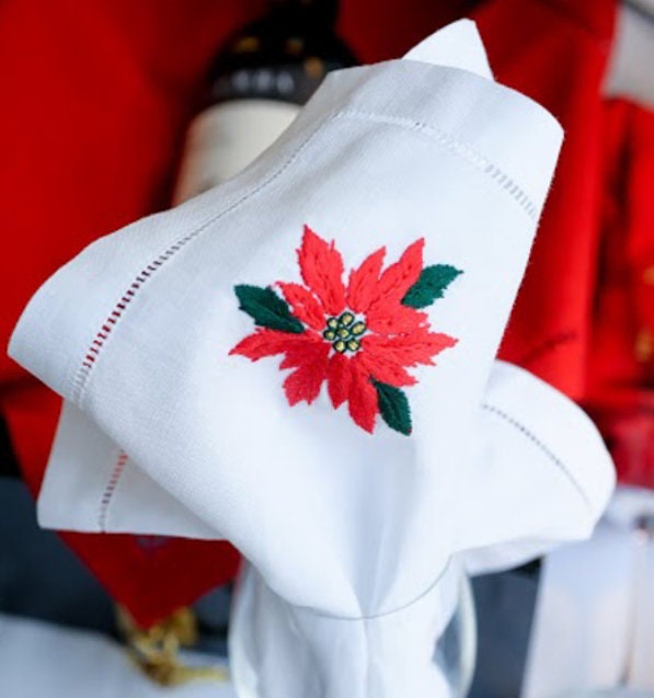 Christmas Hand Embroidered Linen Napkins Set - Stitchery Zone