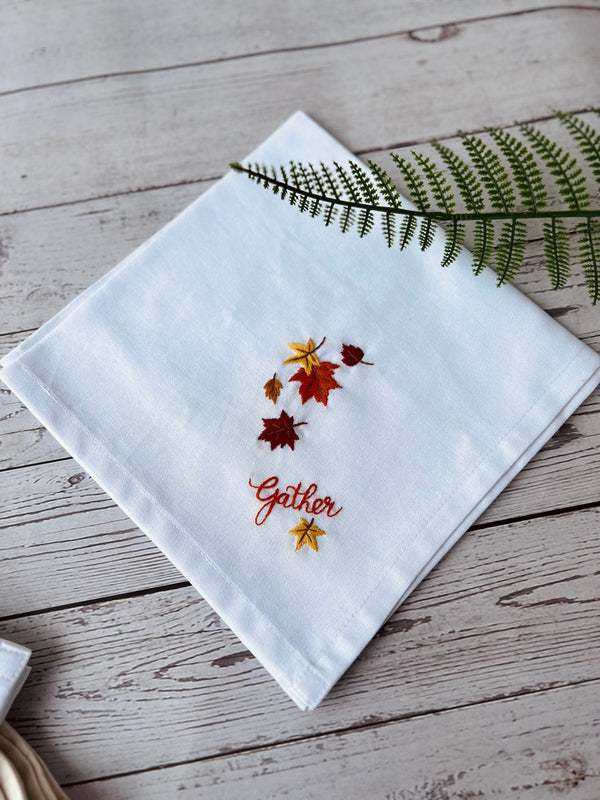 Thanksgiving Hand Embroidered Linen Napkin Set - Stitchery Zone