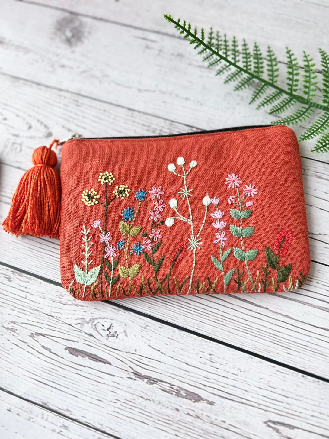 Hand Embroidered Flower Pouch - Stitchery Zone