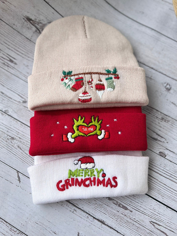 Hand Embroidered Beanie - Christmas Beanie