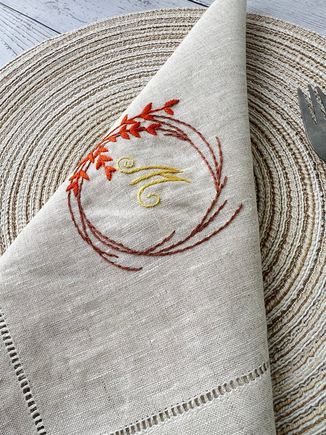 Unique Hand Embroidered Linen Napkins Set - Stitchery Zone