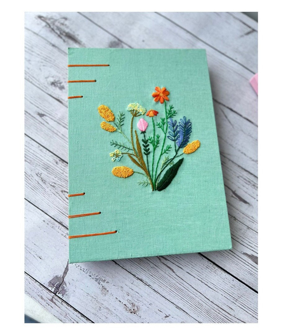 Embroidered Colorful Flowers Notebook - Stitchery Zone