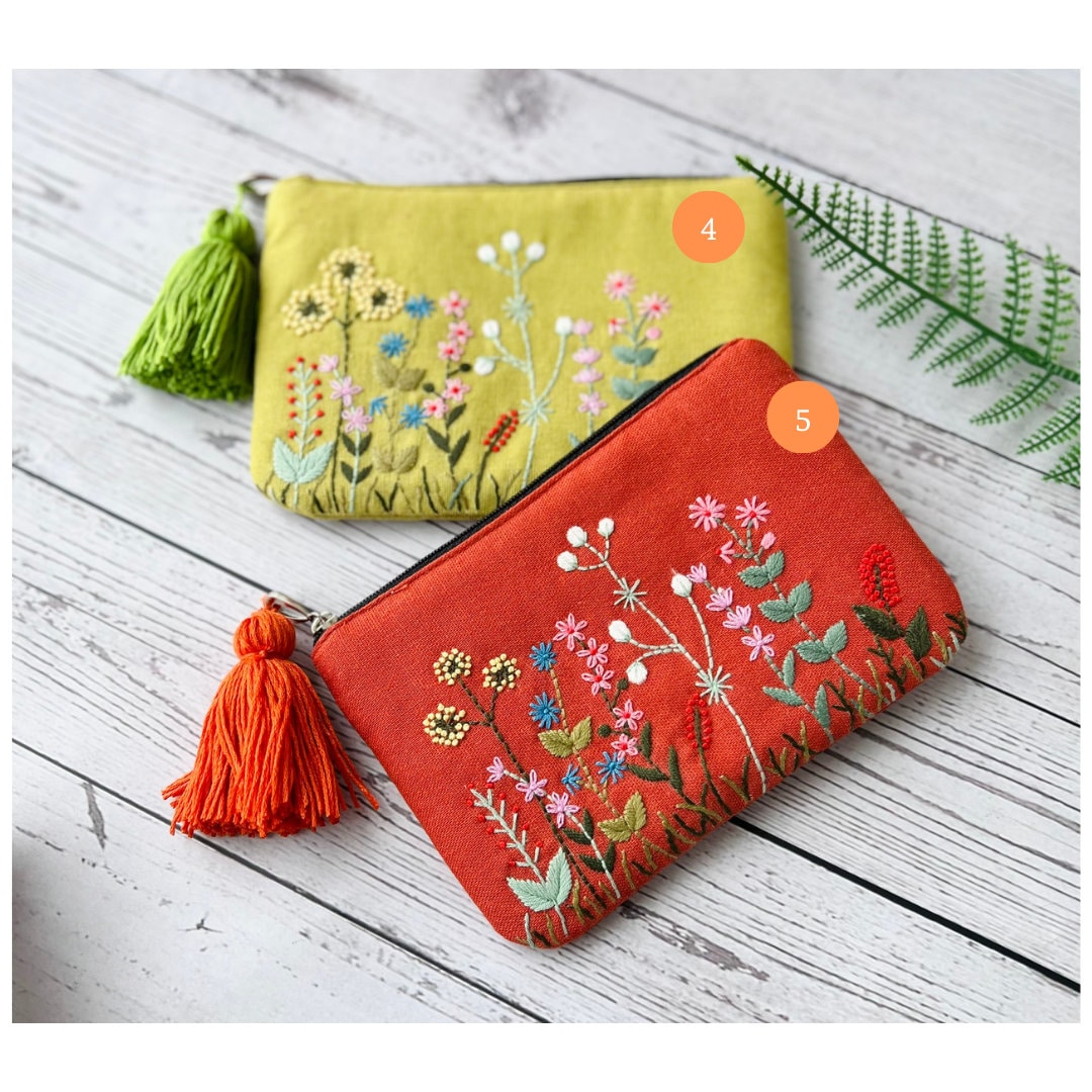 Hand Embroidered Flower Pouch - Stitchery Zone