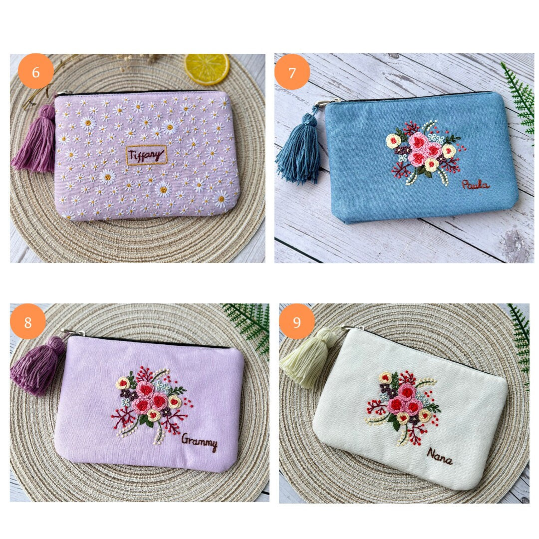 Hand Embroidered Flower Pouch - Stitchery Zone