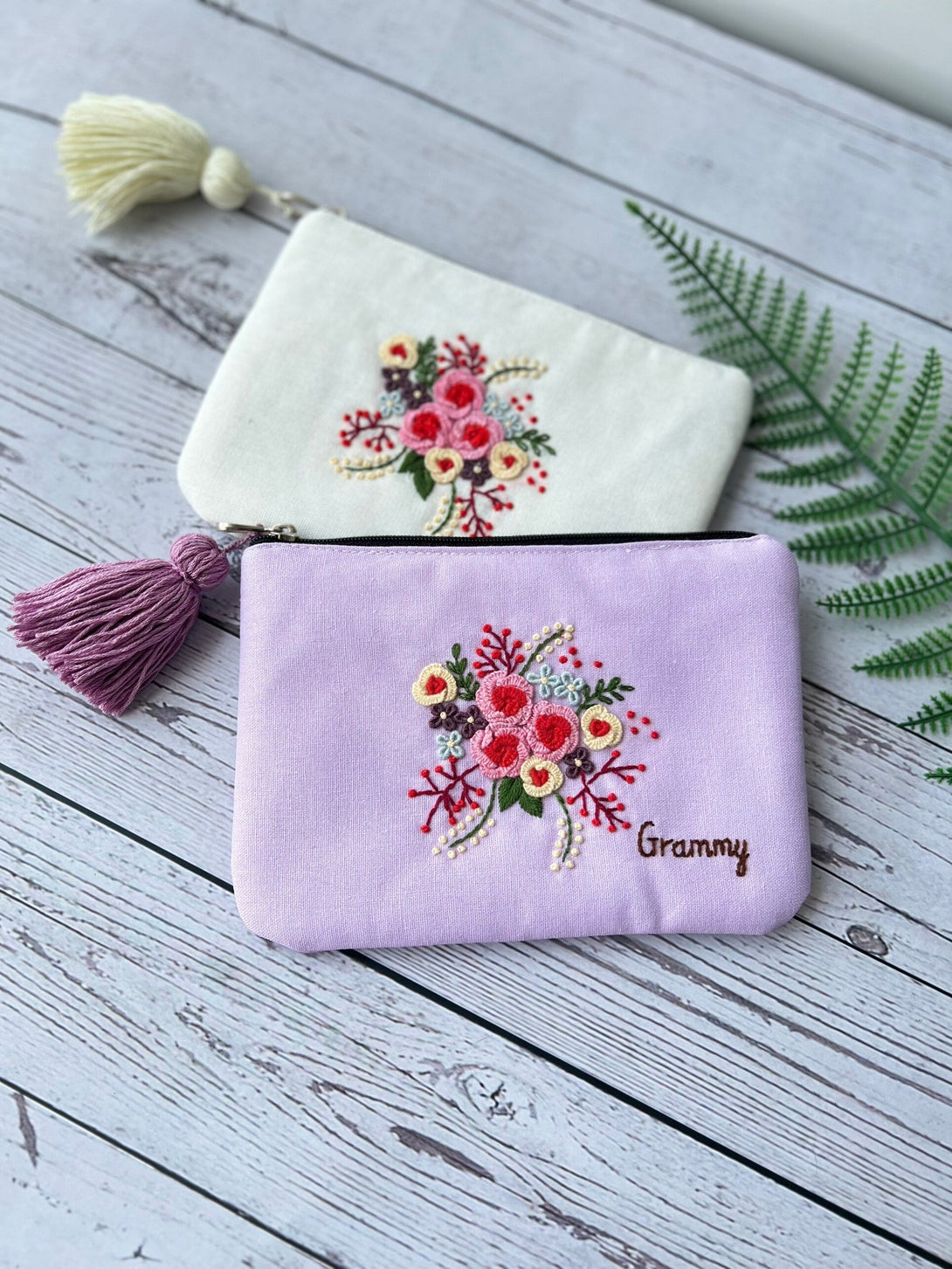 Hand Embroidered Flower Pouch - Stitchery Zone